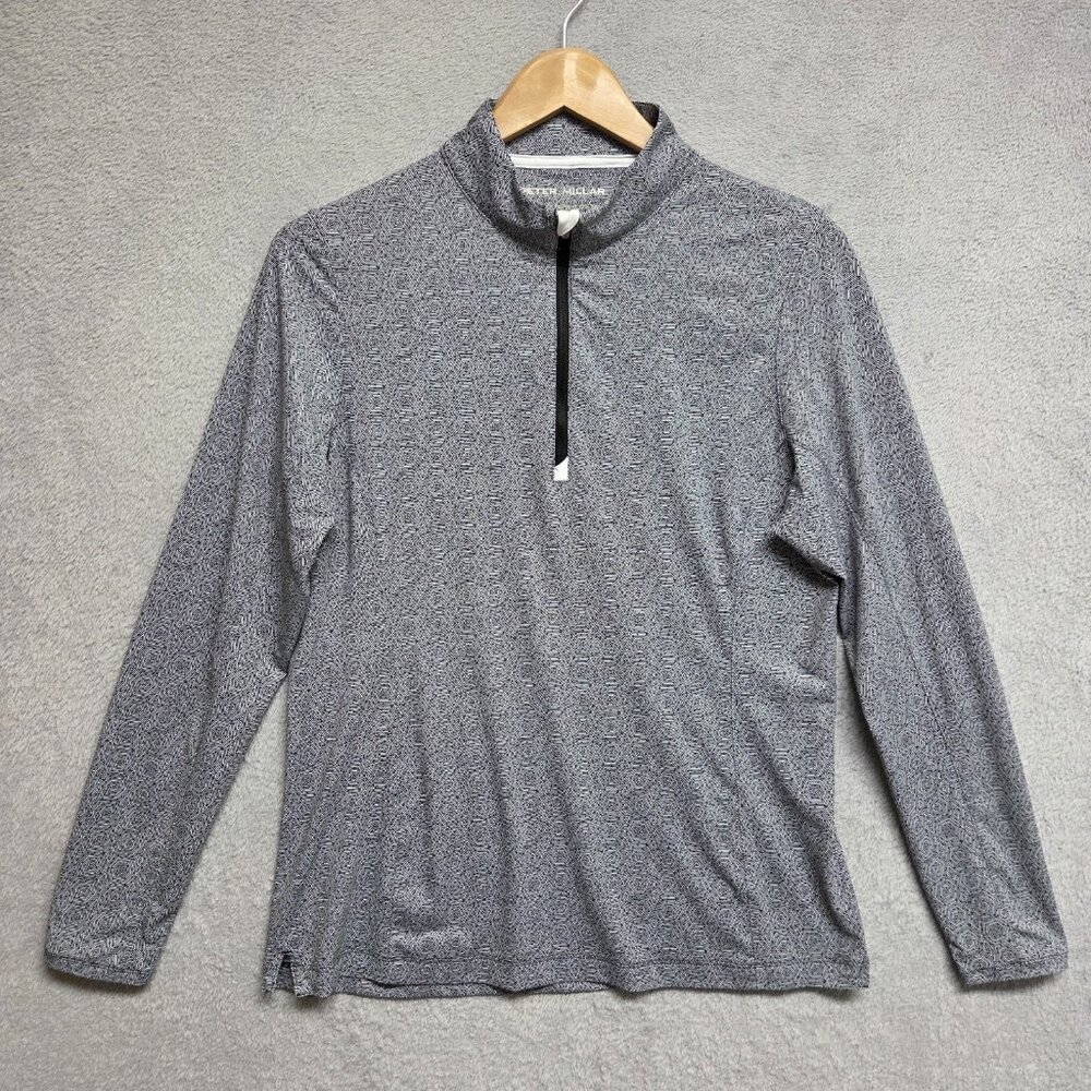 Peter Millar Sun Comfort Shirt Women's Medium Black Hexagons Print 1/4 Zip $115